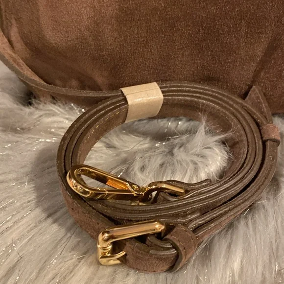 BNWT CLAUDIA FIRENZE Viral Made in Italy Chocolate Brown Suede Satchel Bag - Picture 12 of 15